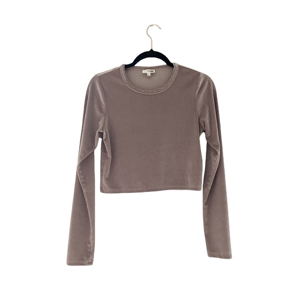 WILFRED FREE Pink Velour Velvet Long Sleeve Crop Top Size Large